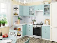 Небольшая угловая кухня в голубом и белом цвете Бобруйск